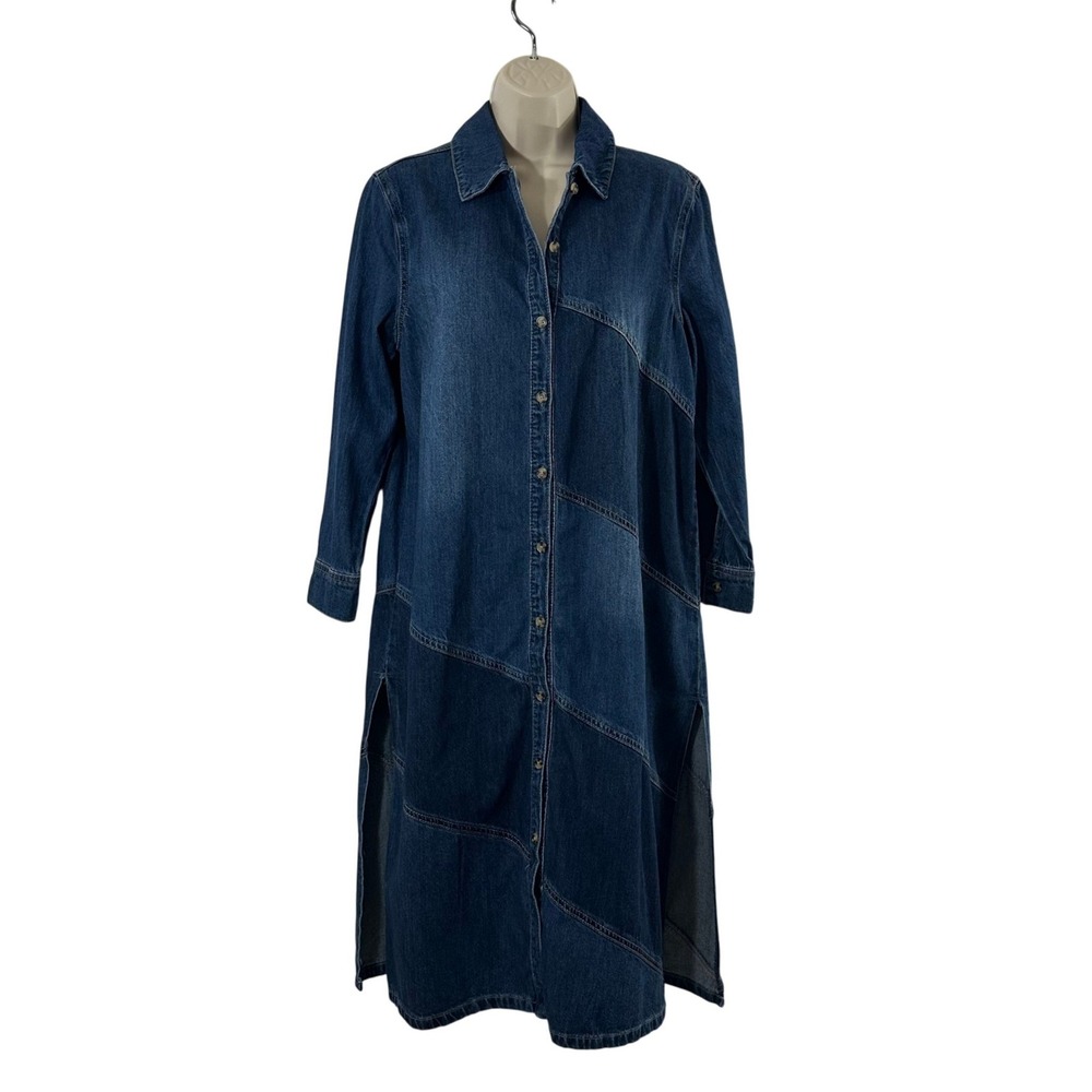 Westbound Petites Blue Denim Midi Shirt Dress Button Front Side Slit PS NEW